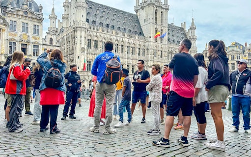 Tourists gathered at the historic Grand Place in Brussels, Belgium.