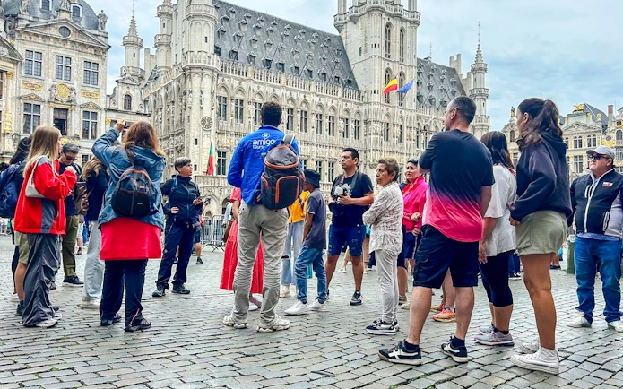 Tourists gathered at the historic Grand Place in Brussels, Belgium.