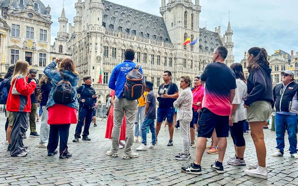 Tourists gathered at the historic Grand Place in Brussels, Belgium.