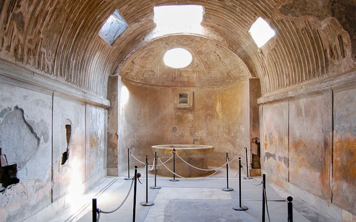 Ancient bath chamber with vaulted ceiling at Forum Baths, Pompeii.