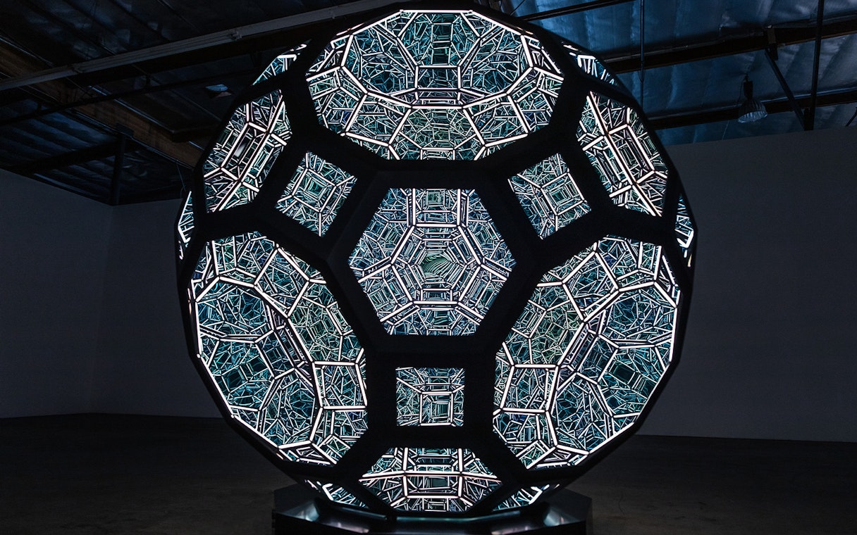 Geometric light sculpture at Moco Museum London exhibit.