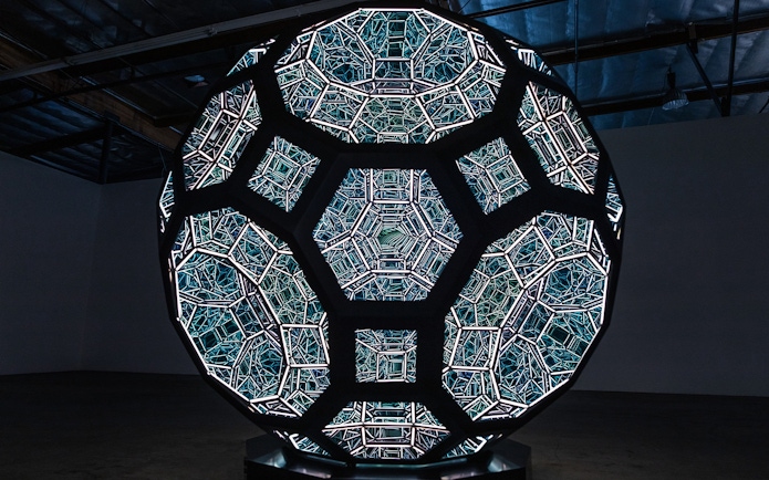 Geometric light sculpture at Moco Museum London exhibit.