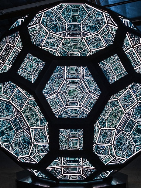 Geometric light sculpture at Moco Museum London exhibit.