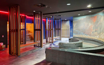 Fire and ice cave interior at Wai Ariki Hot Springs & Spa, Rotorua, featuring modern design elements.