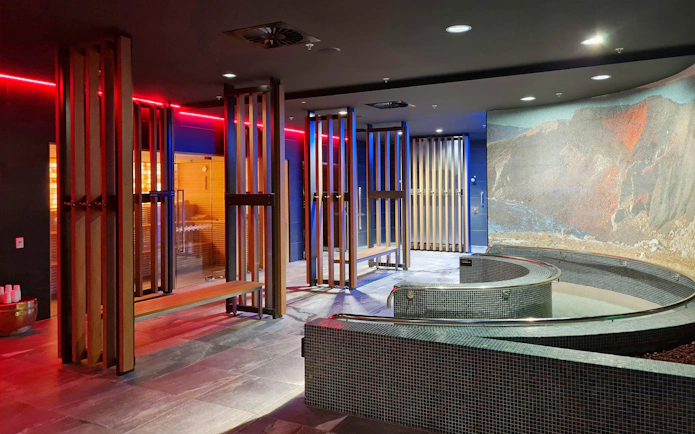 Fire and ice cave interior at Wai Ariki Hot Springs & Spa, Rotorua, featuring modern design elements.