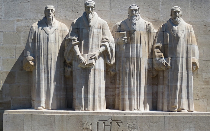 Reformation Wall statues in Geneva, part of the Full-Day Guided Tour of Lake Geneva.
