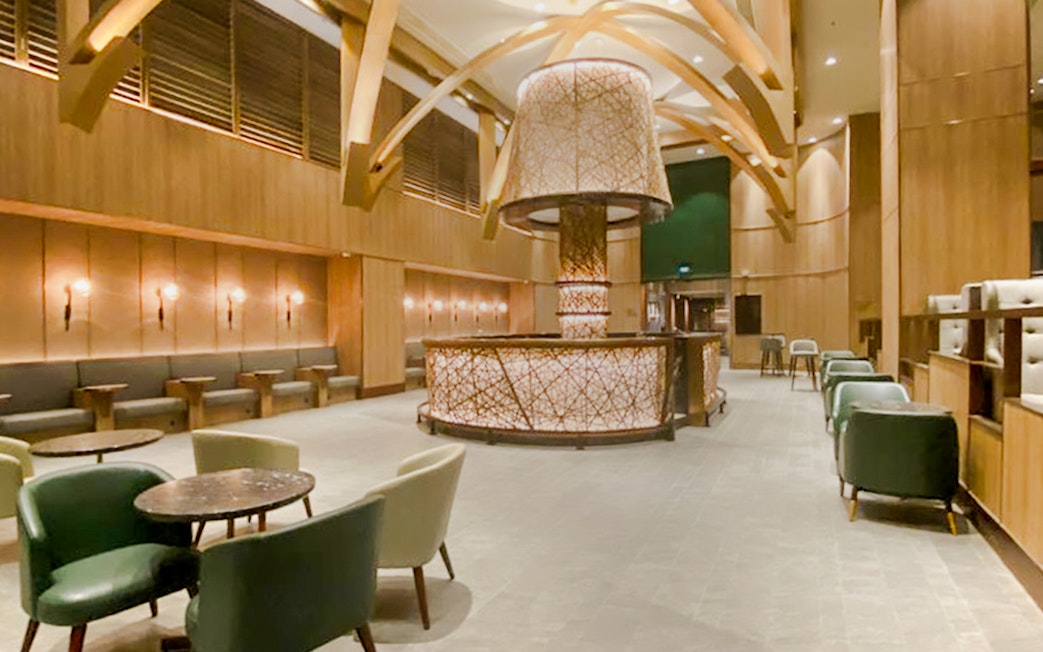 Saphire Plaza Premium First lounge seating area, Terminal 3, Jakarta Soekarno-Hatta Airport.