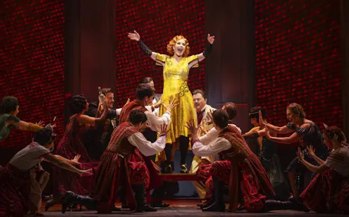Cast performing ANASTASIA musical on stage in Brisbane.