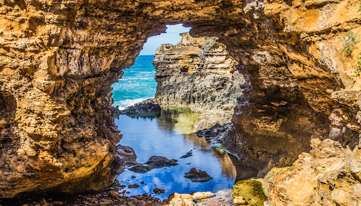 The Grotto rock formation along Great Ocean Road coastline, Australia