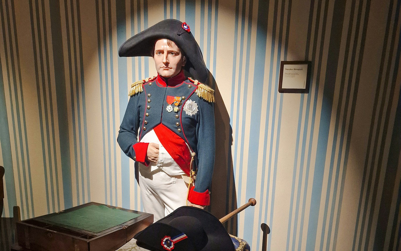 Napoleon wax statue in Grévin Wax Museum, Paris, in military uniform.