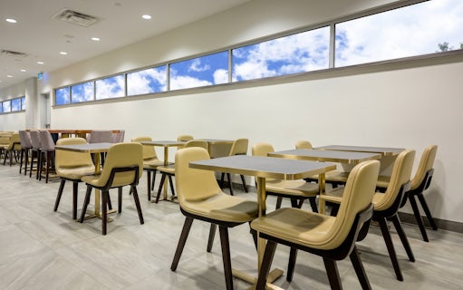 Dining area at Plaza Premium Lounge, Terminal 1, Toronto Pearson Airport.
