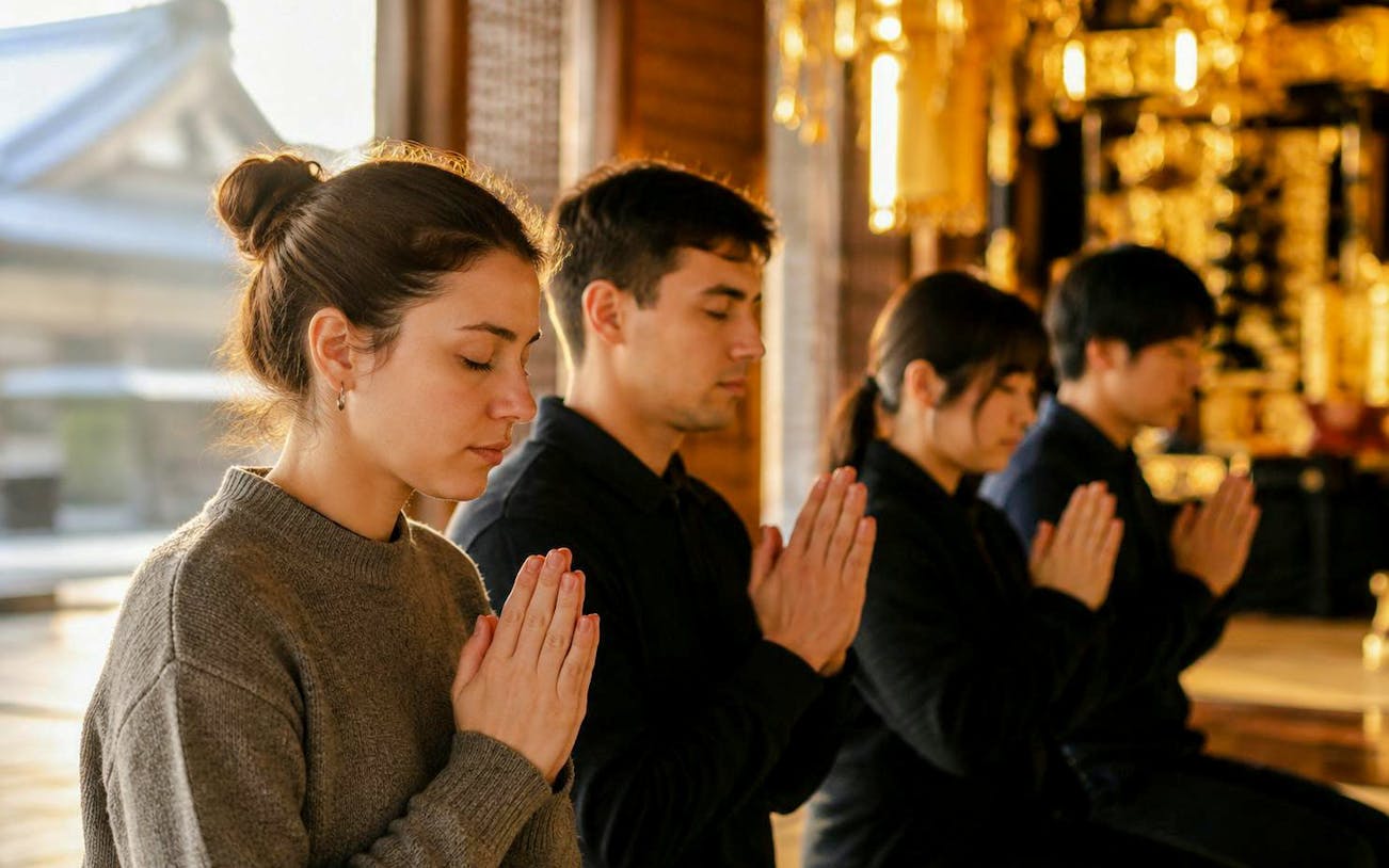 visita guiada a pie en grupo pequeño para ver el ritual budista matutino en un templo de kioto-1