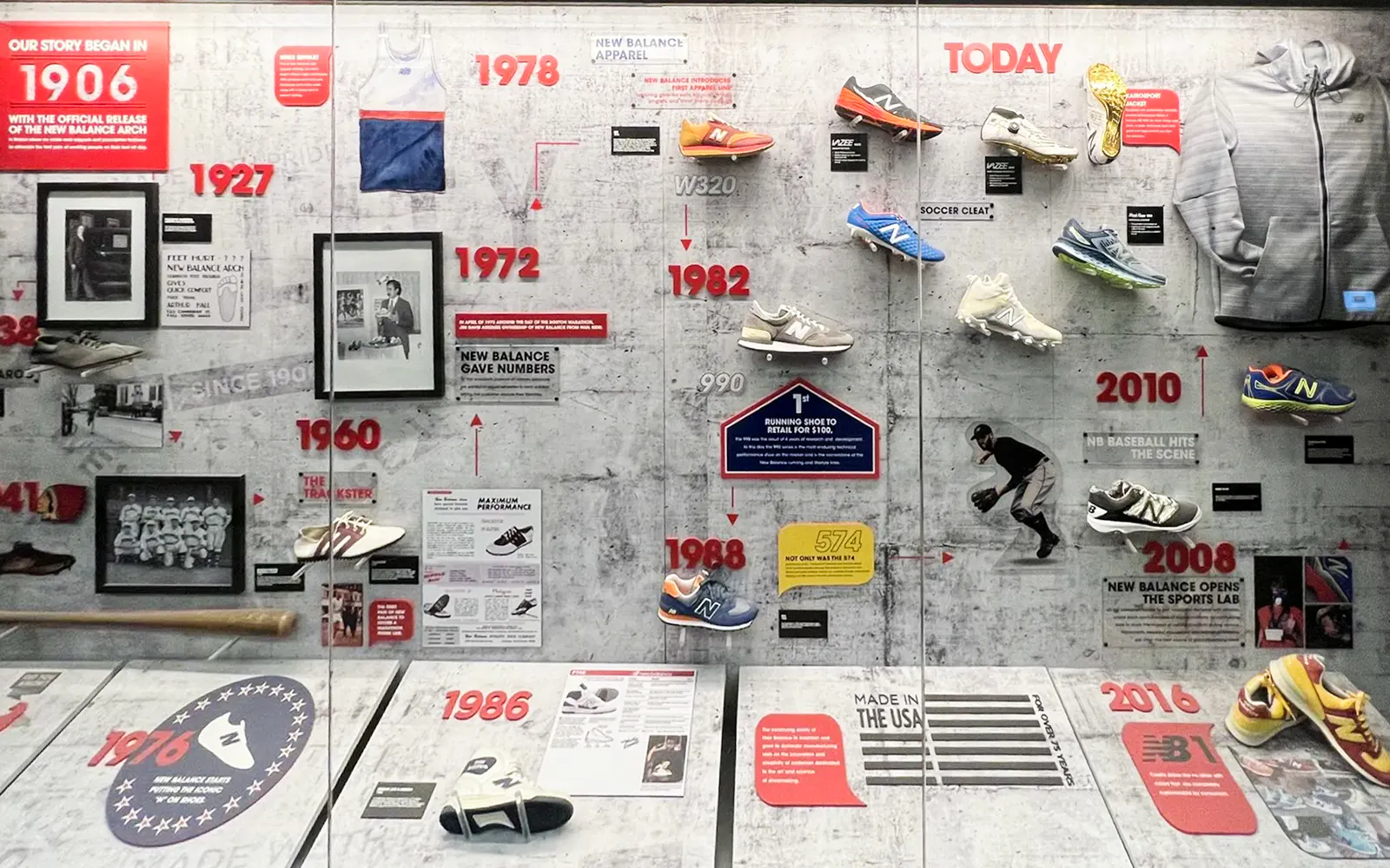 Timeline of New Balance footwear evolution at The Sports Museum, Boston.