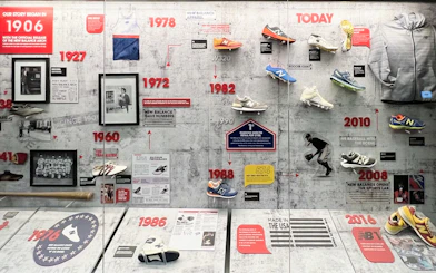 Timeline of New Balance footwear evolution at The Sports Museum, Boston.