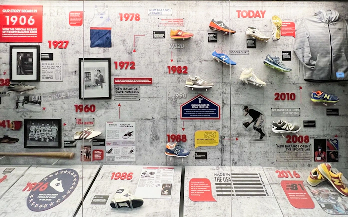 Timeline of New Balance footwear evolution at The Sports Museum, Boston.