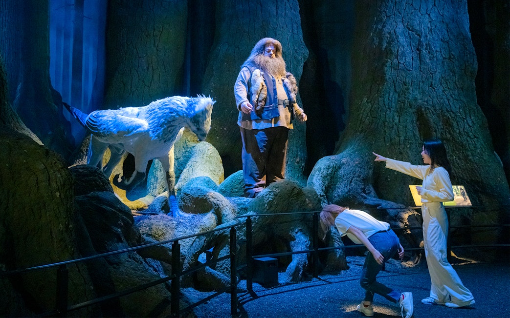 Hippogriff and guide in Forbidden Forest at Warner Bros. Studio Tour Tokyo.