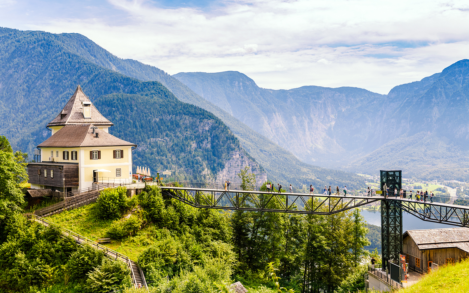 Walkway view of Hallstatt Village near Hallein Salt Mine, Salzburg, Austria.