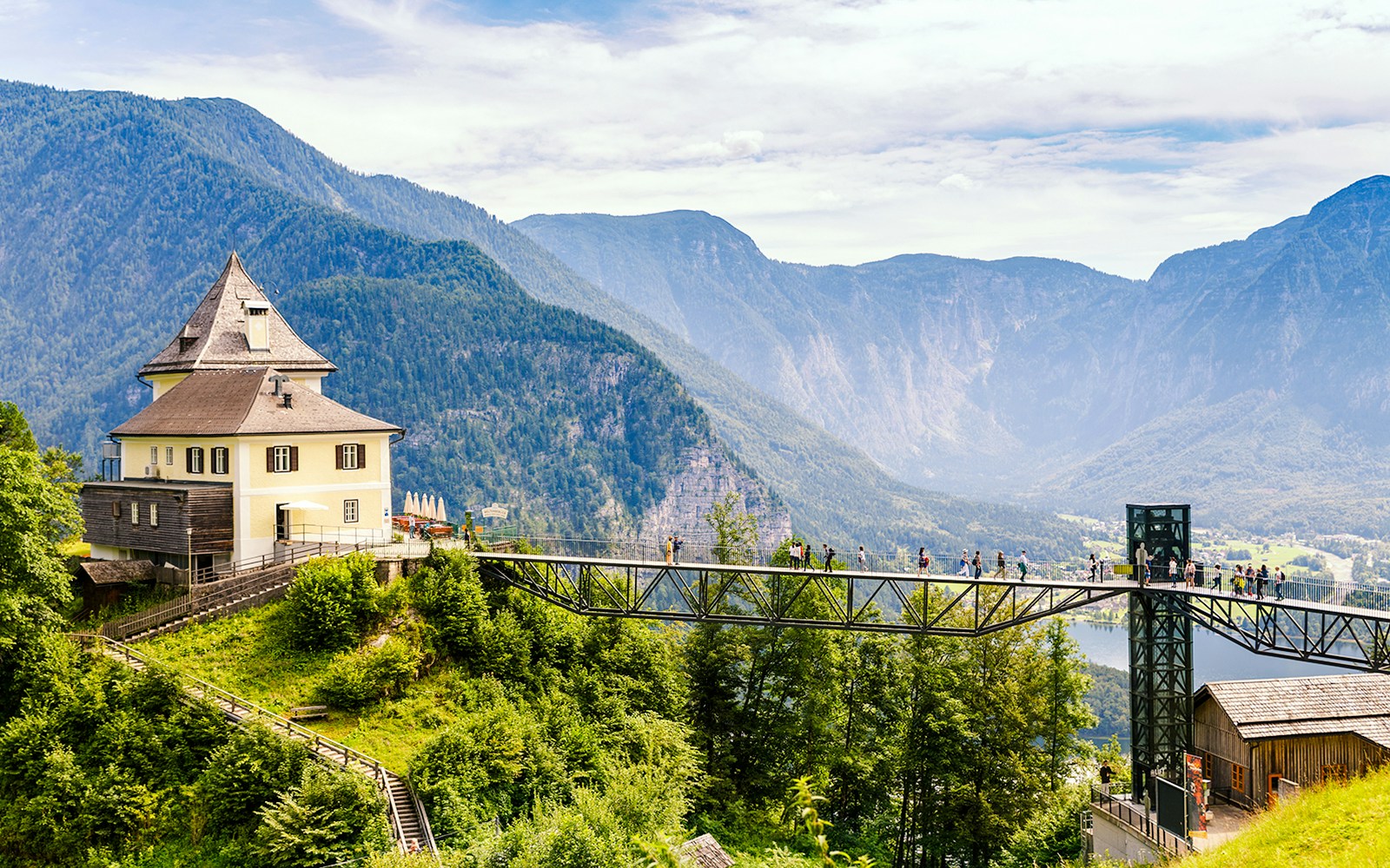 Walkway view of Hallstatt Village near Hallein Salt Mine, Salzburg, Austria.