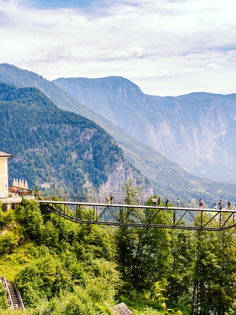 Walkway view of Hallstatt Village near Hallein Salt Mine, Salzburg, Austria.