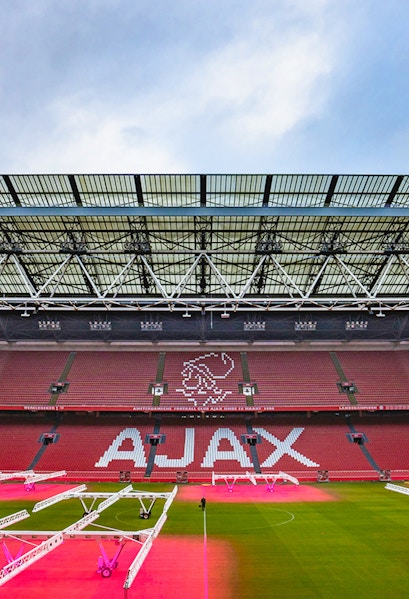Johan Cruijff Arena interior with Ajax logo, Amsterdam.