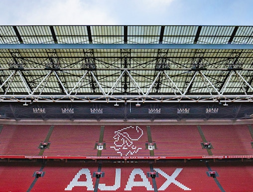 Johan Cruijff Arena interior with Ajax logo, Amsterdam.