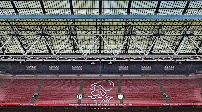 Johan Cruijff Arena interior with Ajax logo, Amsterdam.