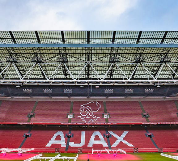 Johan Cruijff Arena interior with Ajax logo, Amsterdam.