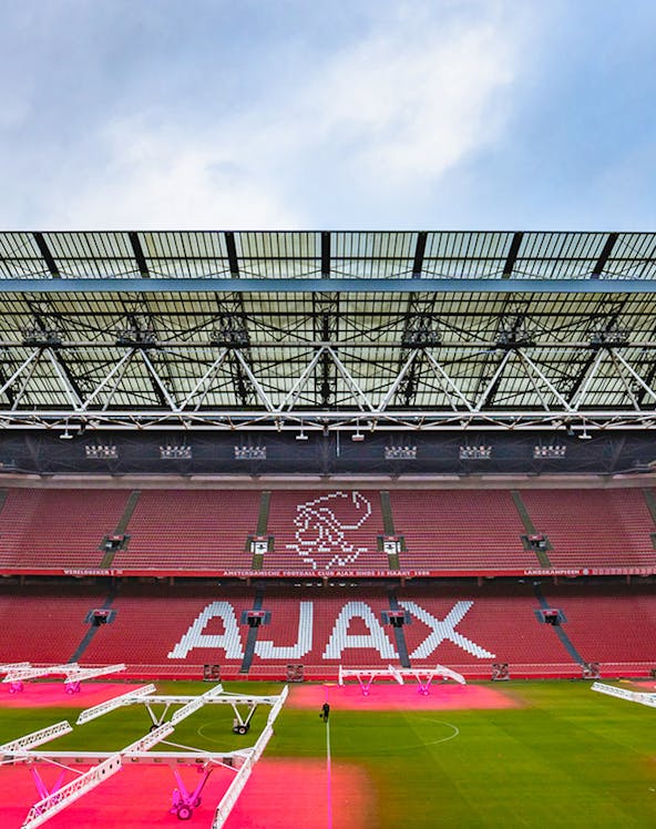 Johan Cruijff Arena interior with Ajax logo, Amsterdam.