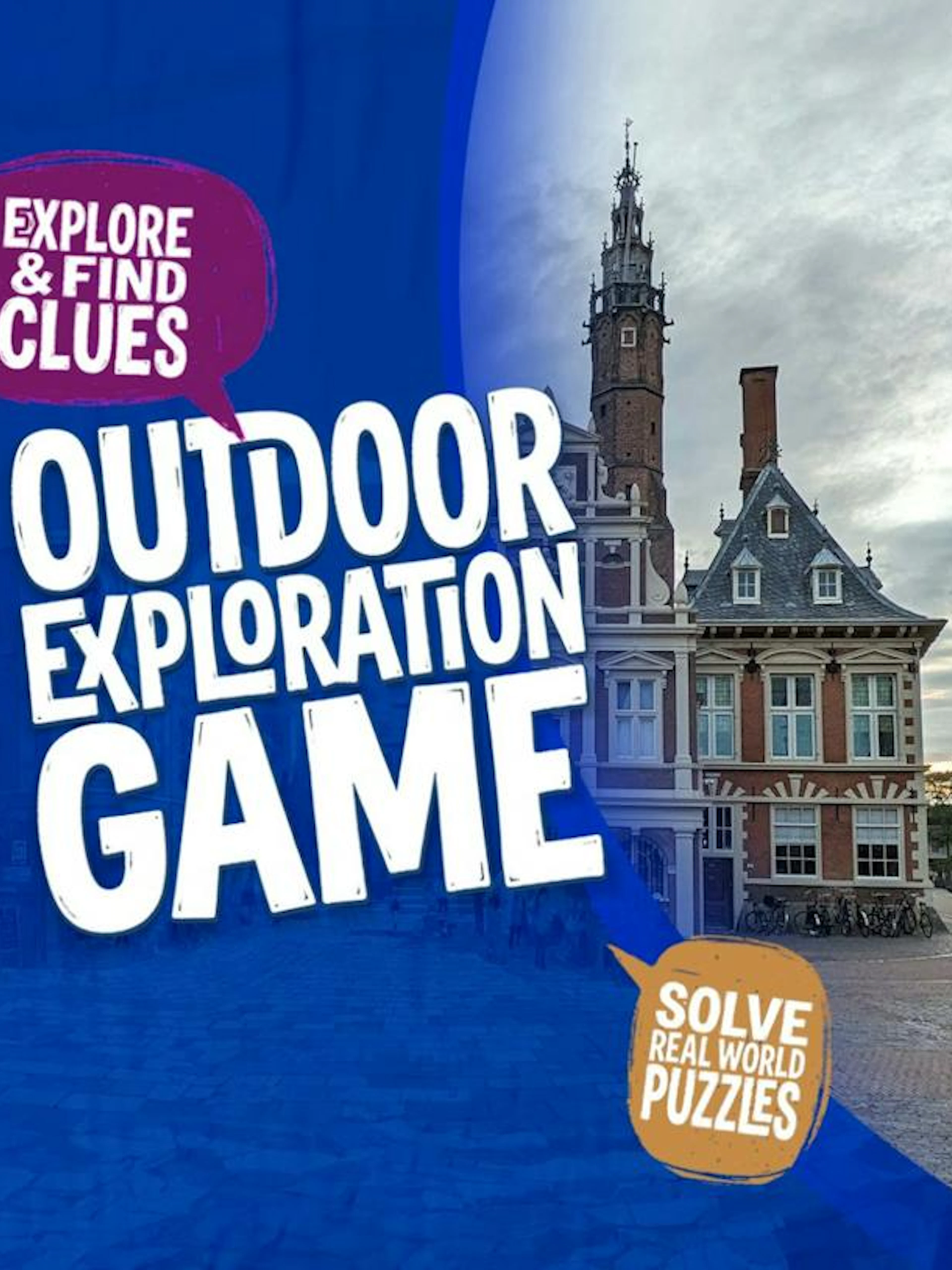 Outdoor exploration game in Haarlem with historic architecture and puzzle clues.