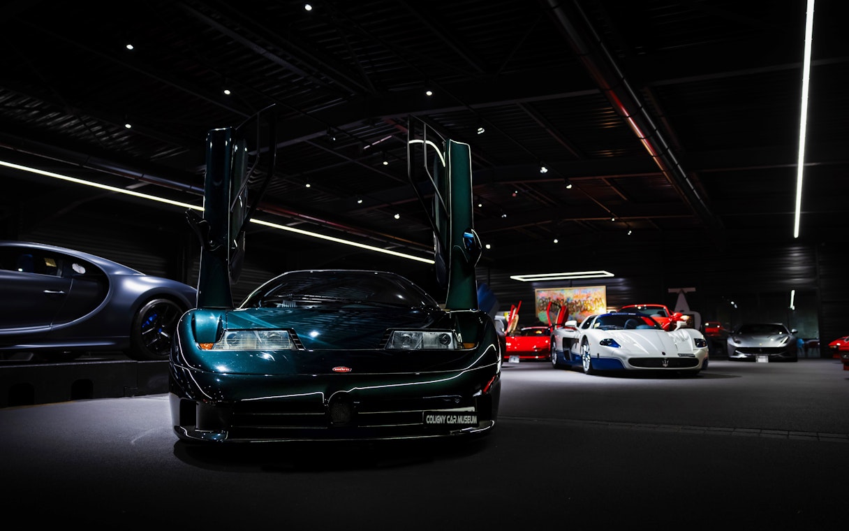 Exotic cars displayed at Coligny Car Museum, Lyon, France.