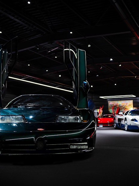 Exotic cars displayed at Coligny Car Museum, Lyon, France.