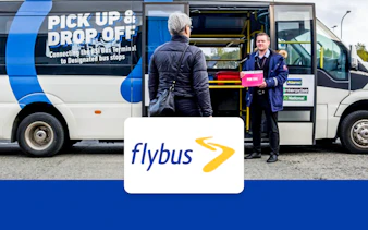 Flybus shuttle at Reykjavik terminal for Keflavik Airport transfer.