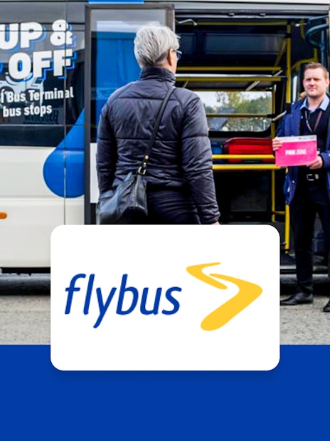 Flybus shuttle at Reykjavik terminal for Keflavik Airport transfer.