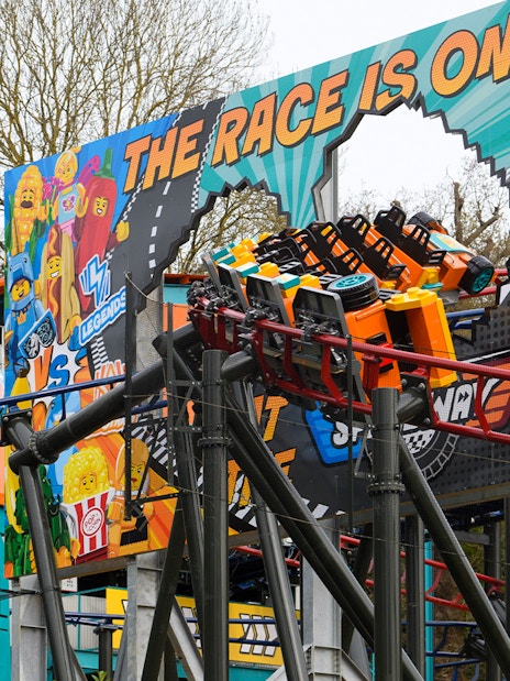 Roller coaster at LEGOLAND® Windsor Resort with LEGO racer theme.