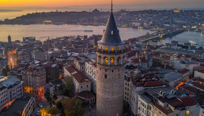 Galata Tower in Istanbul with cityscape view in the background