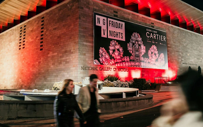 NGV Friday Nights sign for Cartier Exhibition at National Gallery Victoria.