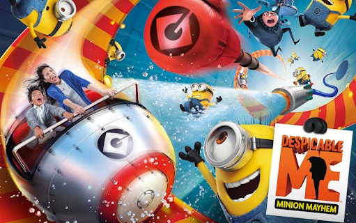 Roller coaster ride with Minions at Despicable Me attraction, Universal Studios Japan.