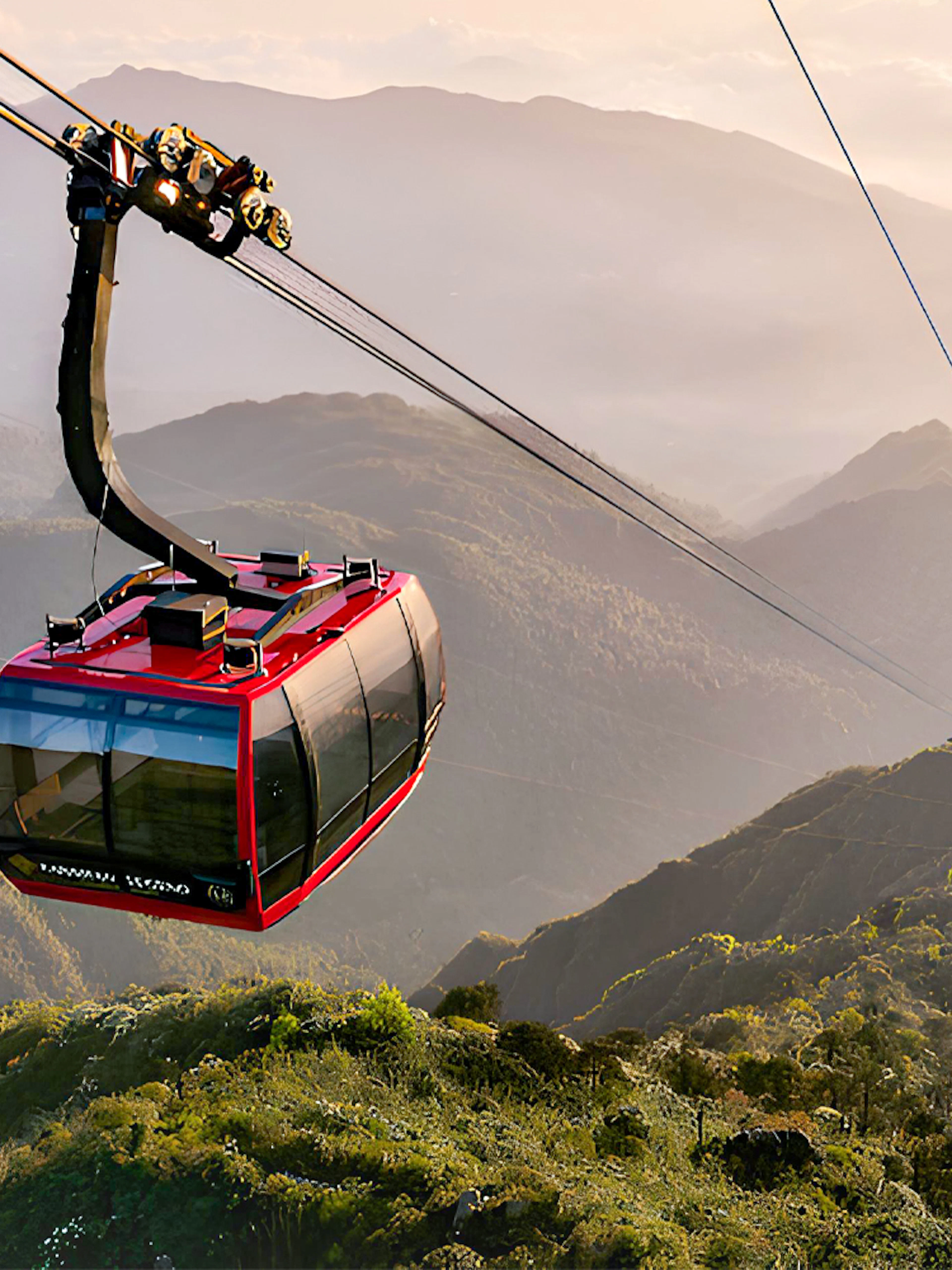 Cable car over Fansipan Mountain at Sun World Fansipan Legend, Vietnam.
