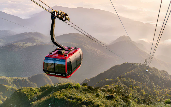 Cable car over Fansipan Mountain at Sun World Fansipan Legend, Vietnam.
