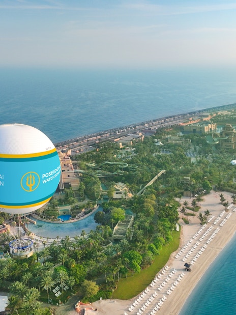 The Dubai Balloon at Atlantis with a view of the resort and coastline.