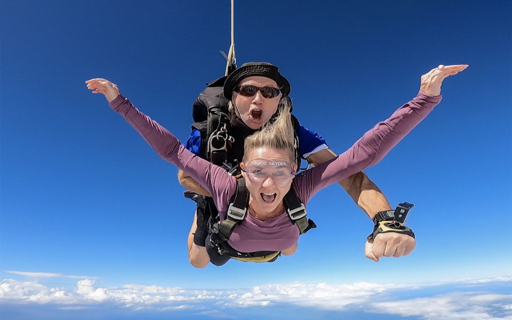 Tandem skydive over Sunshine Coast with beach landing.