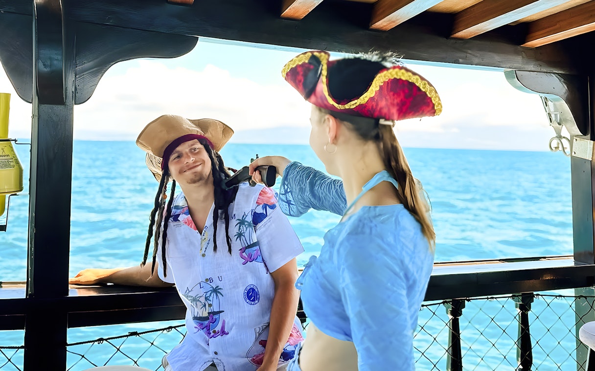 Pirate-themed boat tour on the Ionian Sea, Vlora, Albania.