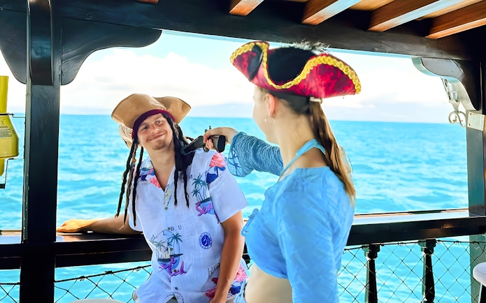 Pirate-themed boat tour on the Ionian Sea, Vlora, Albania.