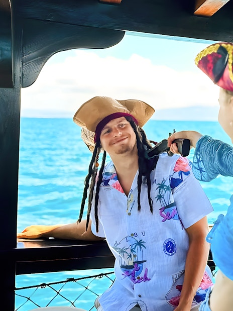 Pirate-themed boat tour on the Ionian Sea, Vlora, Albania.