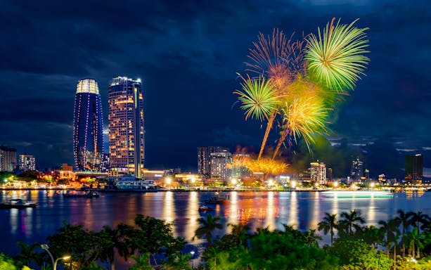 Fireworks over Da Nang skyline during International Fireworks Festival.