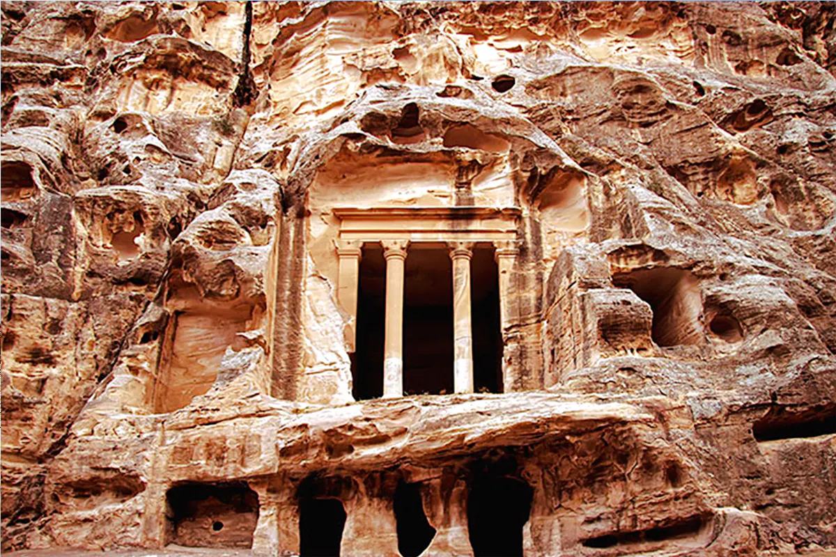 Rock-carved facade at Little Petra, part of Petra Day Trip from Amman.