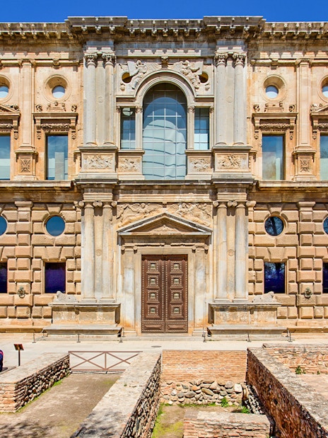 Palace of Charles V facade in Alhambra, Granada, part of the Alhambra Surroundings Tour.