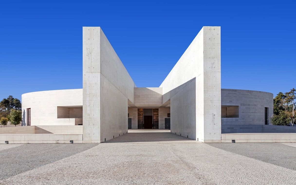 Modern architecture of the Church of the Holy Trinity in Fatima, Portugal.