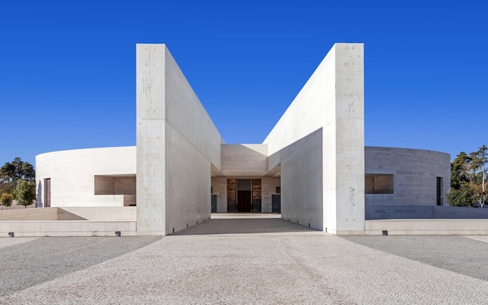 Modern architecture of the Church of the Holy Trinity in Fatima, Portugal.