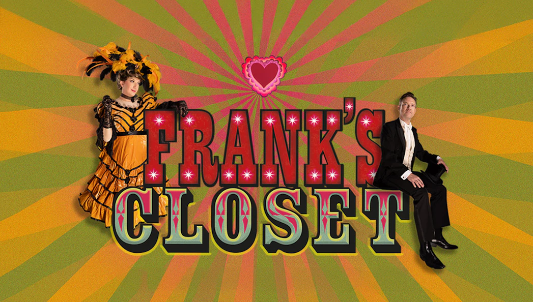 Frank’s Closet logo with a performer in a vibrant costume and a person in formal attire.